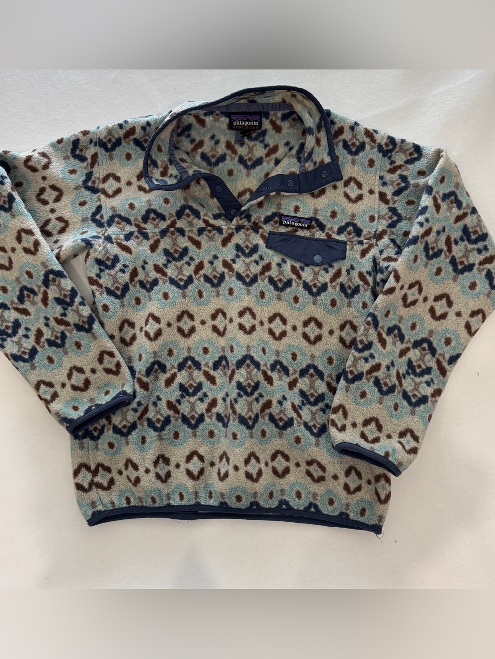 Patagonia Synchilla Snap T Pullover Fleece Womens Sm Tundra Cluster Big Sky Blue